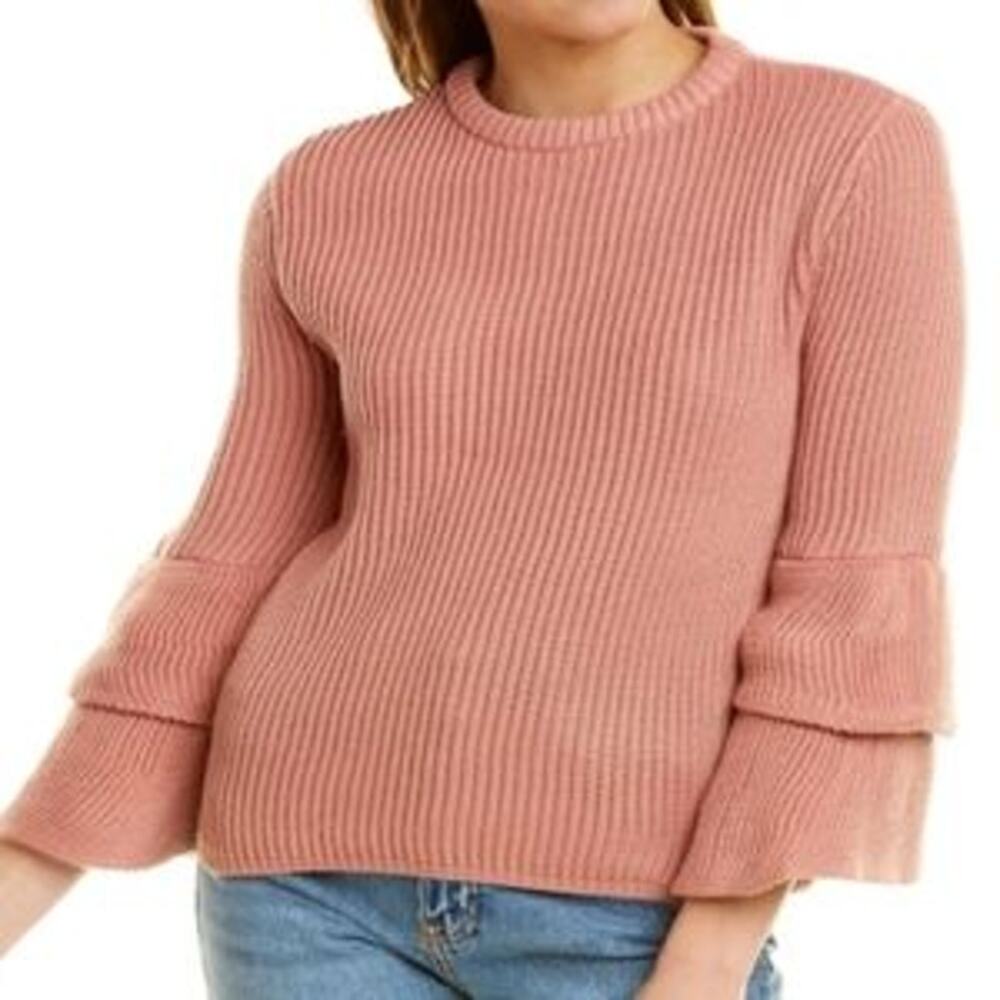 Tres Jolie Women's Mauve Blush Knit Ruffle Bell Sleeve Sweater. Size L‎